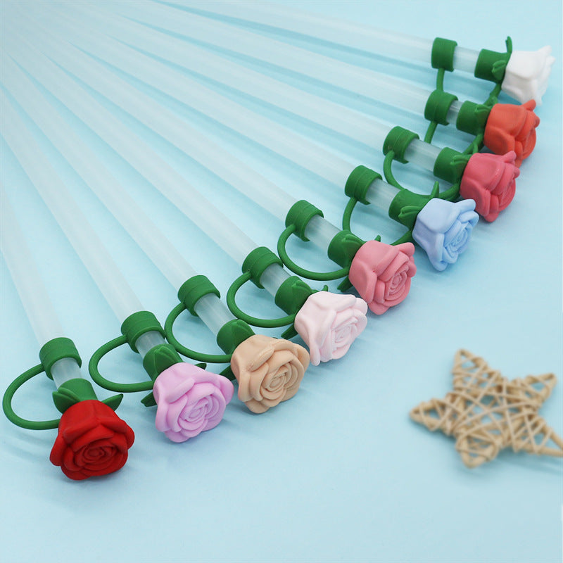 Wholesale Silicone cute rose 10mm straw topper